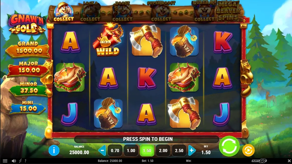 Pemandangan hutan dan berang-berang dalam slot Gnaw’n Gold